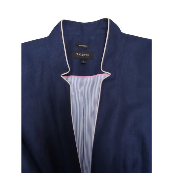 Talbots Classic 100%Linen Navy Blue Blazer Aberdeen Single Button Size 14 Career - Picture 5 of 6
